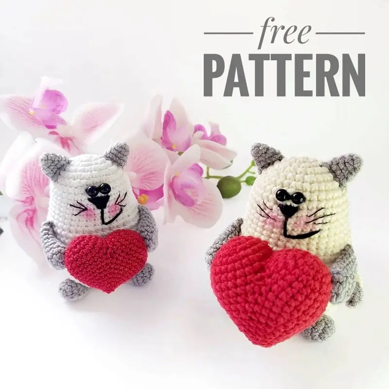 Valentine little cat amigurumi pattern