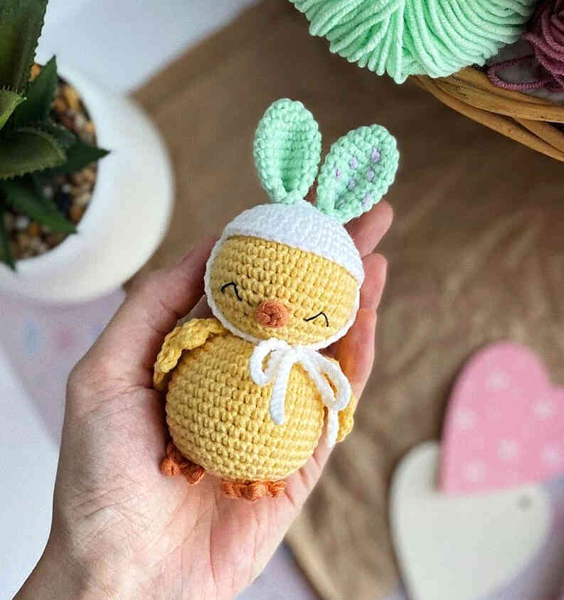 Amigurumi Easter Chick Wearing Bunny Ears Free Crochet Pattern