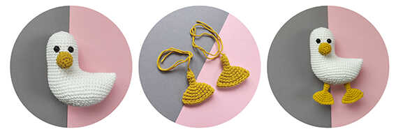 This is a detailed image of the seagull beak and feet from our free crochet pattern instructions.