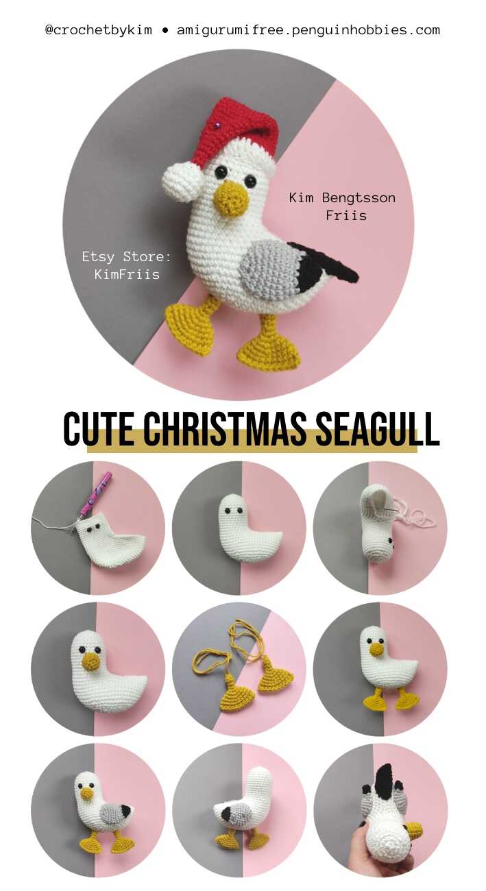 This is a detailed image showing the different parts of the seagull from our free crochet pattern.