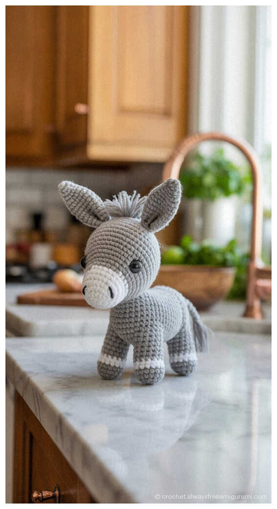 Quick to Make Amigurumi: No sew donkey sitting pose, a professional toy, AI visualization.