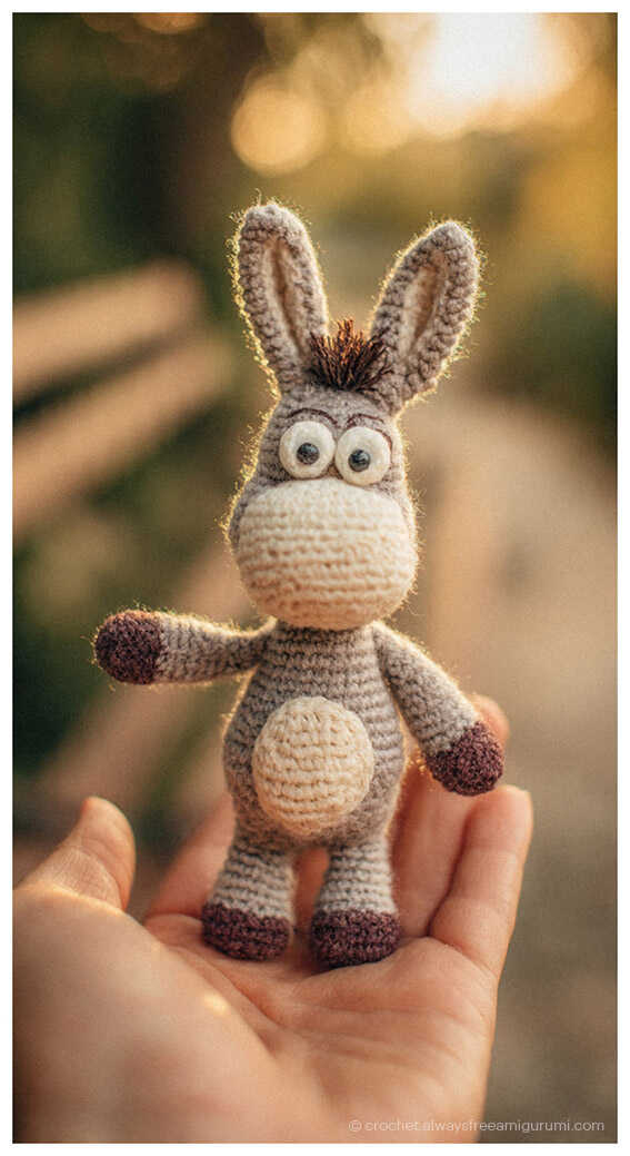 Free Amigurumi Pattern: No sew mini donkey design for an authentic look, AI concept image.